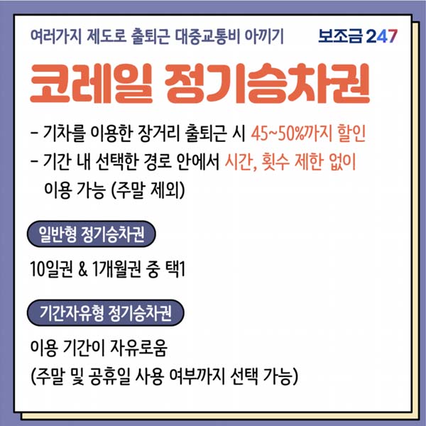 대중교통비절약 코레일정기승차권