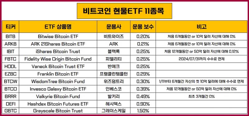 비트코인 ETF 현물 11종목